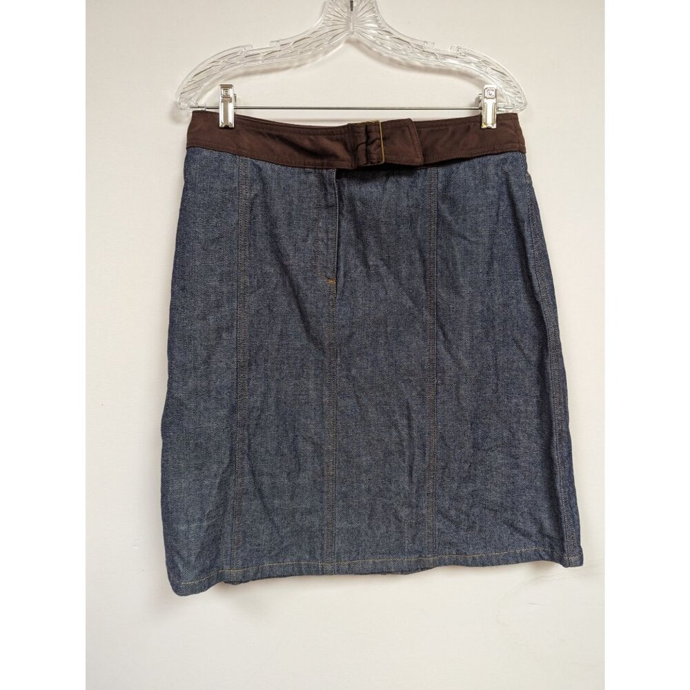 Jones Sport Size 10 Jean Skirt Denim Straight Modest Suede Waist Belt